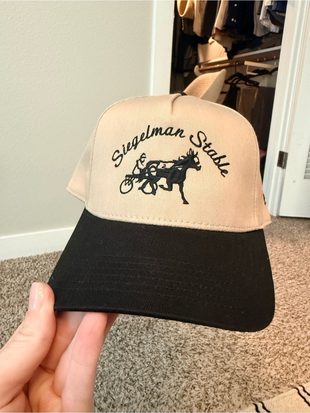 Siegelman Stable Two-Tone Beige and Black Trucker Hat
